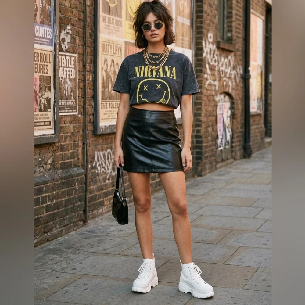Vintage 90s eyecandy black pleather vegan leather party girl festival Mini Skirt